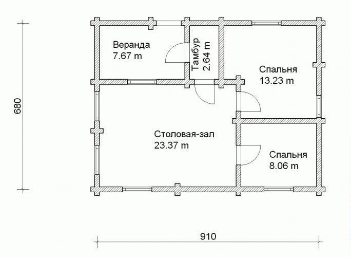 Проект дома из бревна одноэтажный 9х9