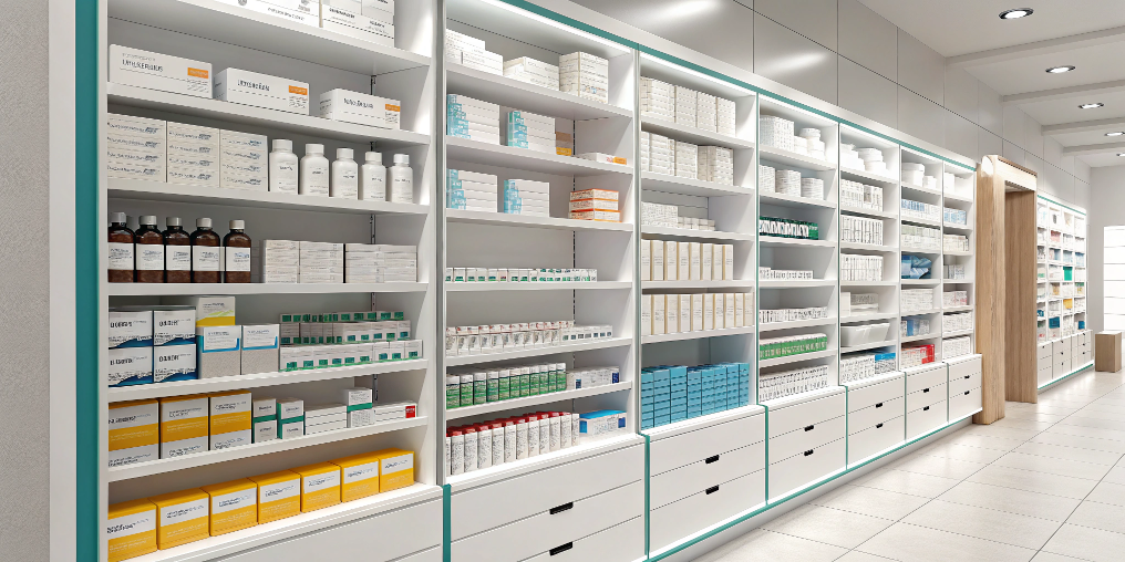 Фотография аптечных полок или фармацевтического склада