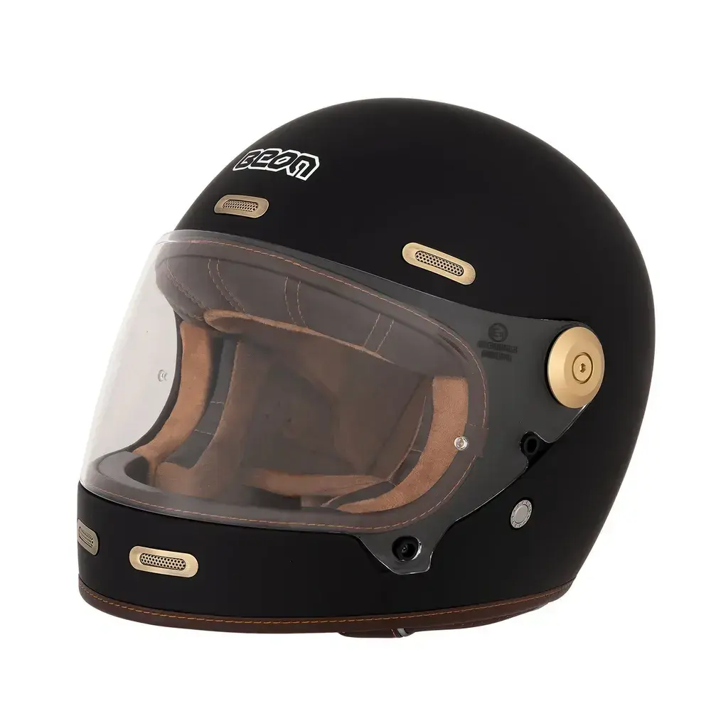 Мотошлем-интеграл BEON Vintage F2 Matt Black, матовый чёрный — оригинал с сертификатом ECE