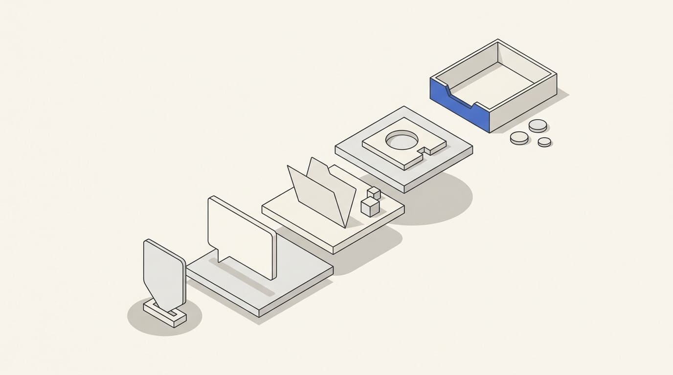 A bot conversation leads through training materials and a review to a final tray.