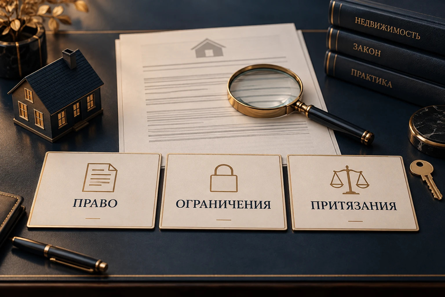 Концептуальная иллюстрация проверки разделов выписки ЕГРН: право, ограничения и притязания