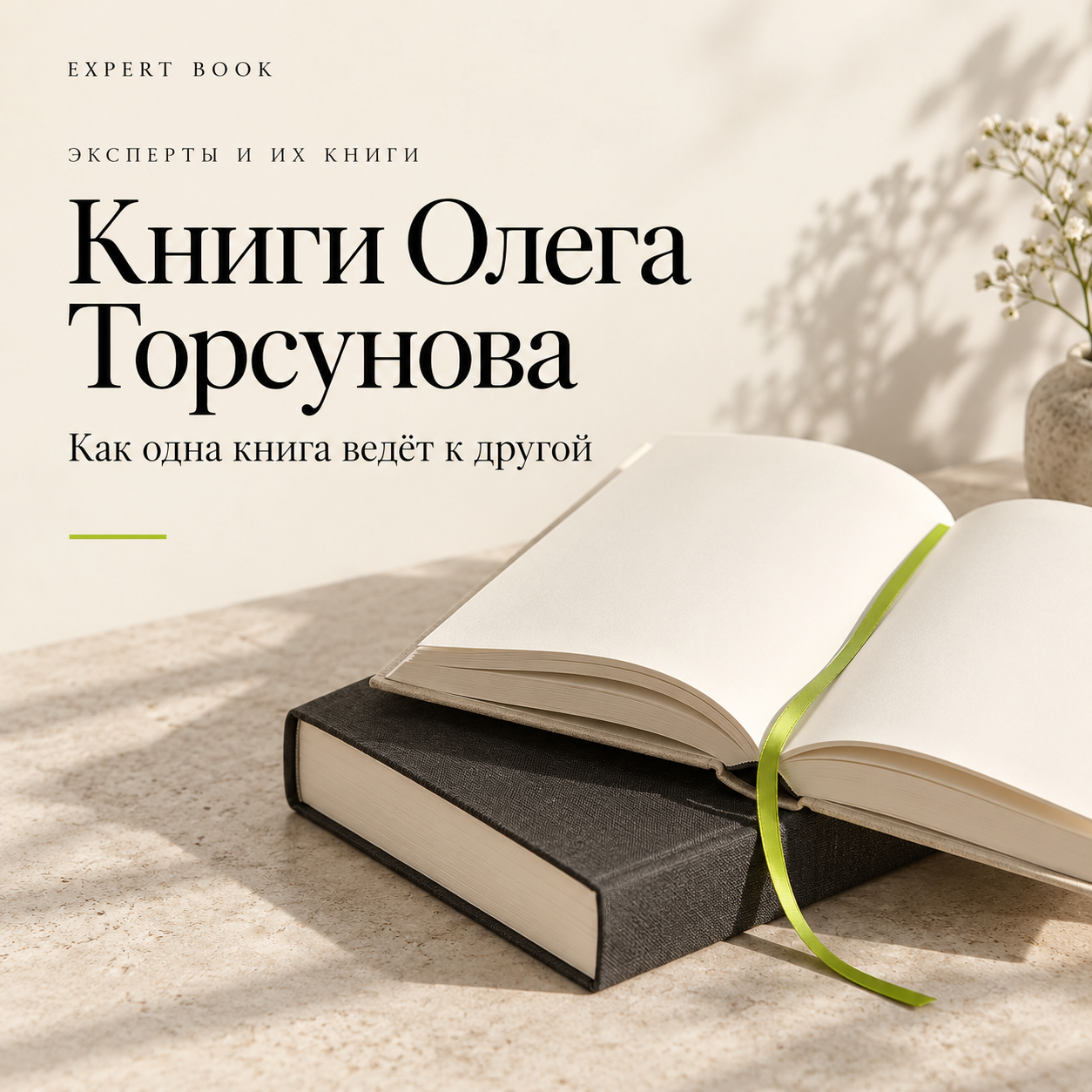 Книги Олега Торсунова: редакционная композиция с двумя книгами и закладкой