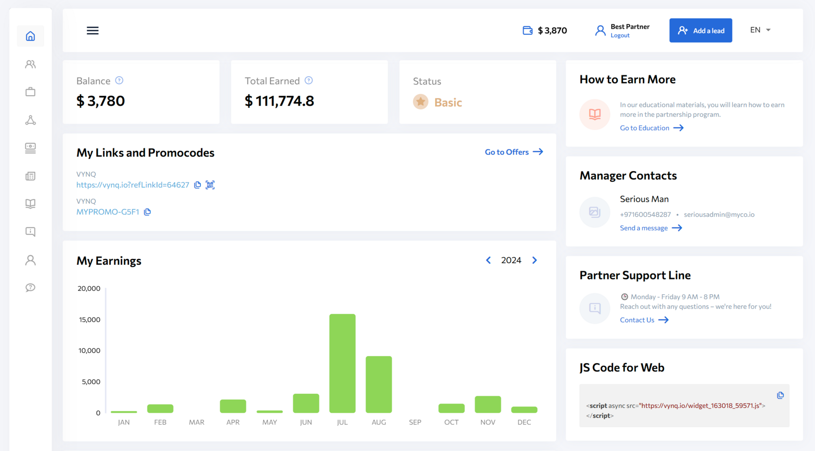 регистрация партнера и управление его профилем
