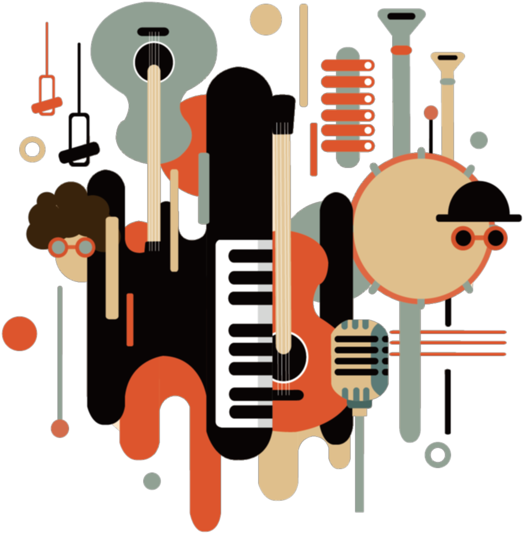 Абстрактное изображение музыкальных инструментов в разделе о направлениях