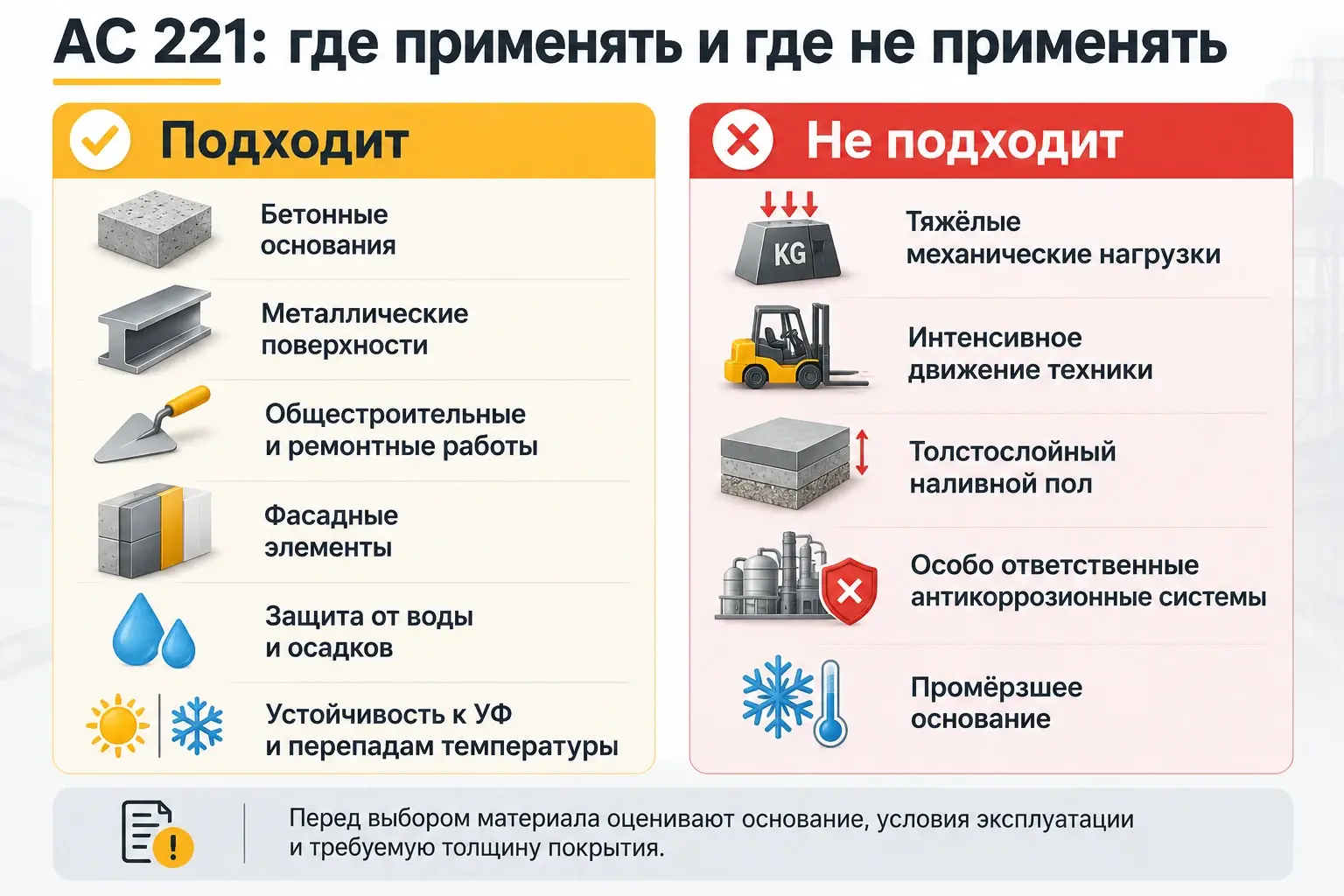 Где применять АС 221 и где выбрать другую систему покрытия