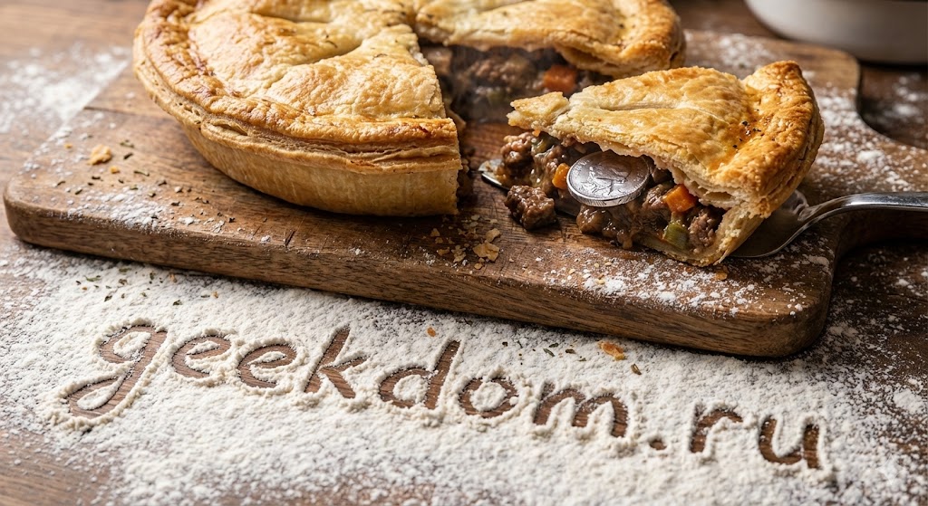 Домашний пирог с предсказанием и монетой внутри.