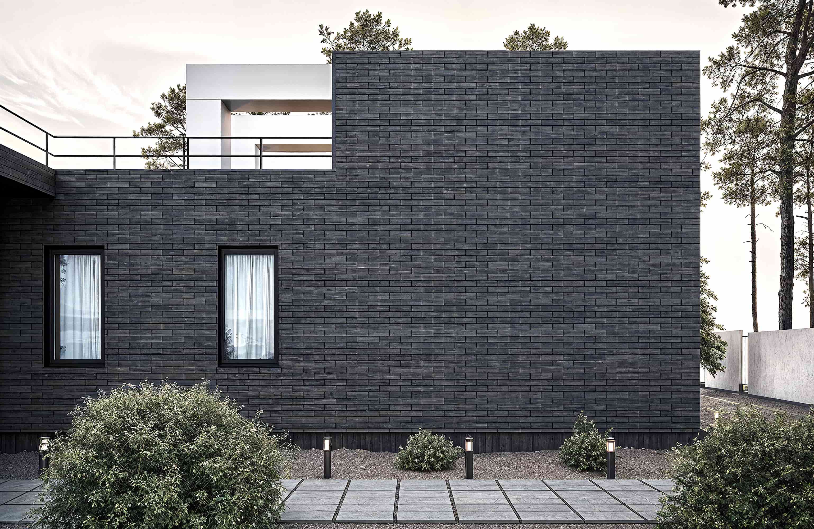 Ресепшн из керамогранита, бетонная стойка с статуэткой из нержавеющей стали