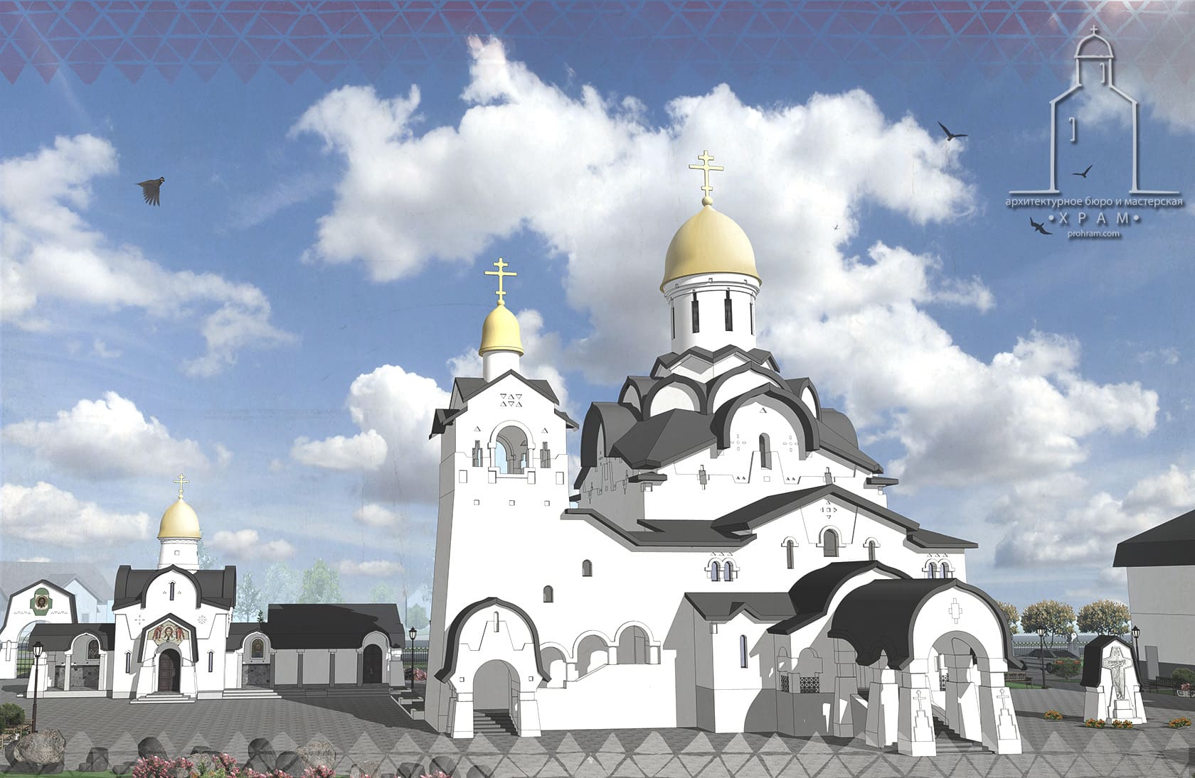 sketch design, orthodox church project, sacred architecture, parish center