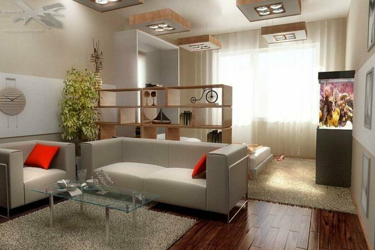 кровать или диван в студии