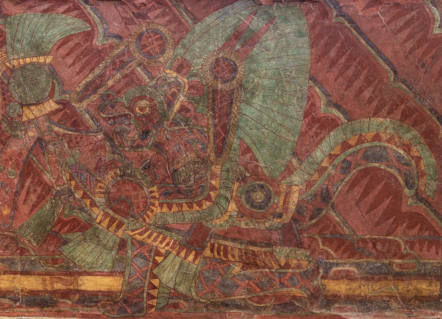 Ягуар с сетчатым узором. Фрагмент настенной росписи. Теотиуакан 400-600 гг. н.э. Коллекция Dumbarton Oaks Museum, Washington.
