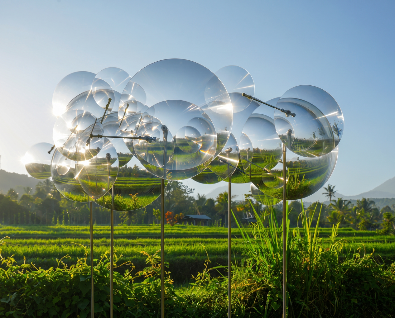 GORK Eccentric Lenses on Bali’s rice terraces: overlapping Fresnel lenses distort the surrounding landscape