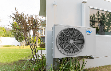Mini VRF air conditioner MDV Atom series located on the facade of a light building