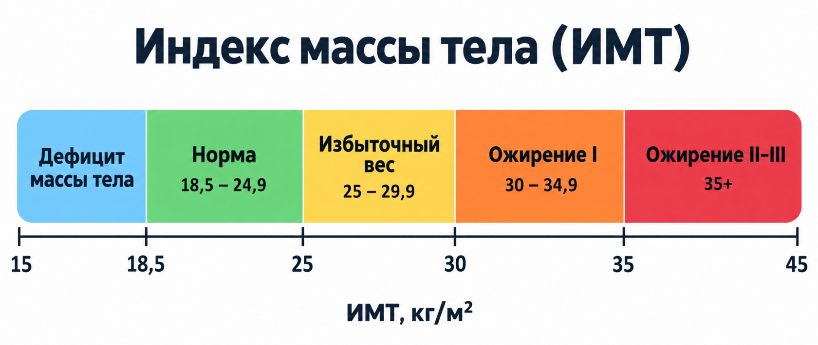 Шкала ИМТ с зонами нормы и риска
