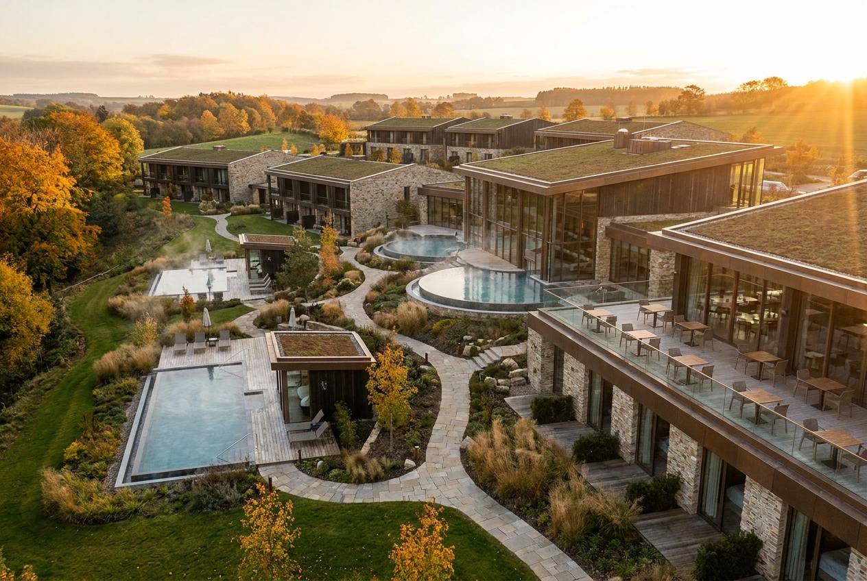 Гостиничный wellness-комплекс с несколькими зонами отдыха, SPA и общественными пространствами