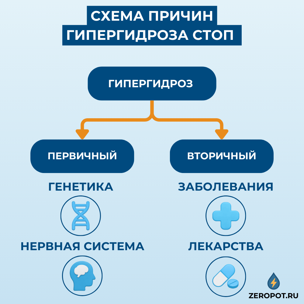 Механизм развития гипергидроза стоп - первичные и вторичные причины потливости ног