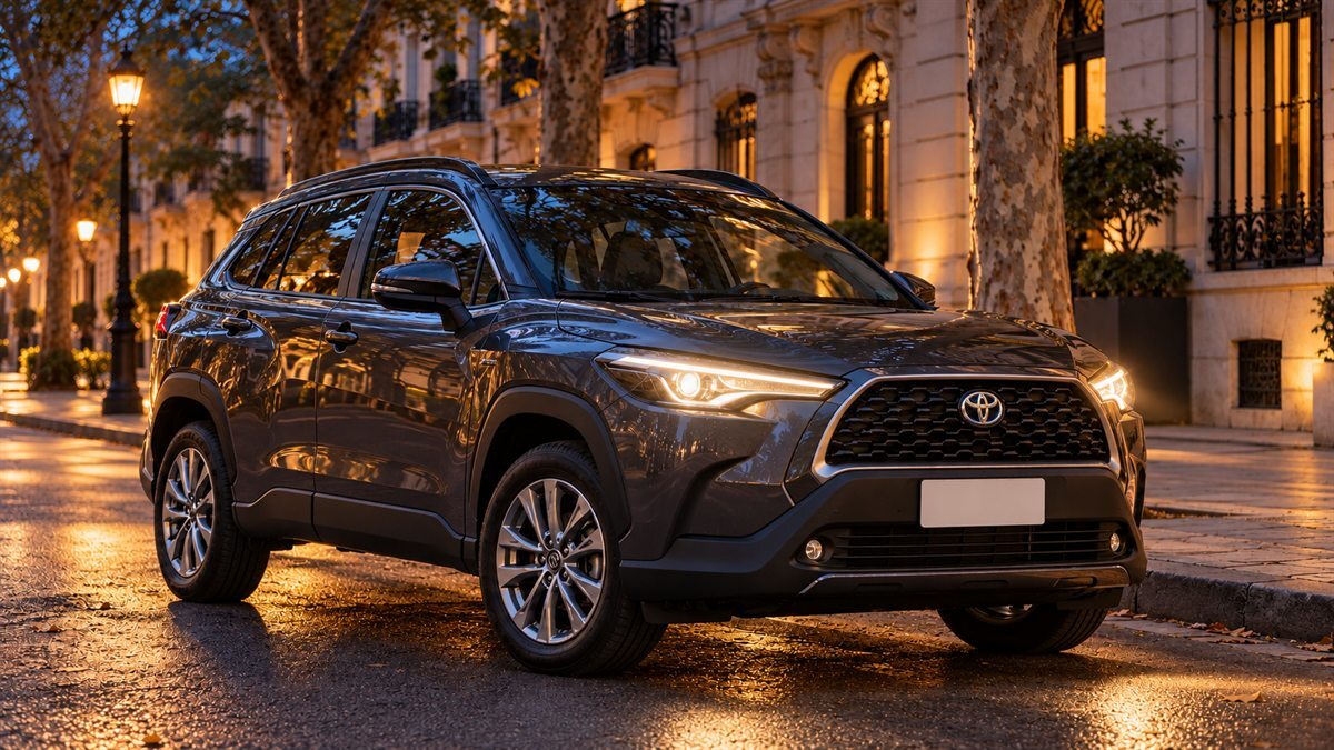 Toyota Corolla Cross 2.0 XEi CVT — серый, фото 1 — фары включены