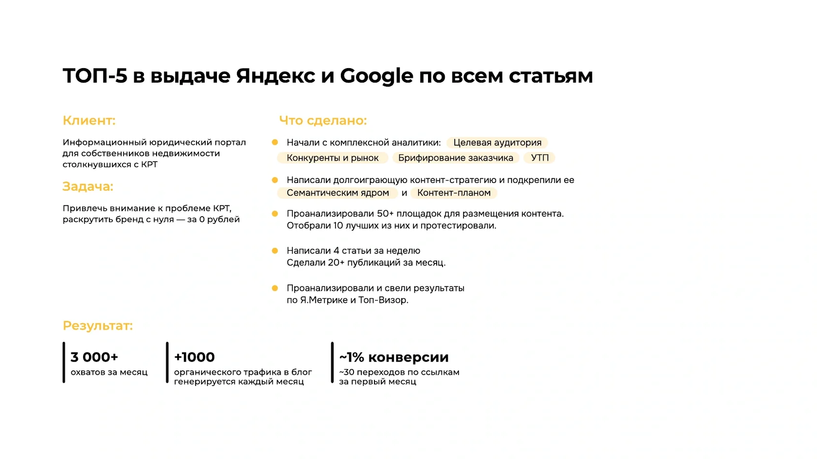 Исходные данные кейса: информационный юридический портал