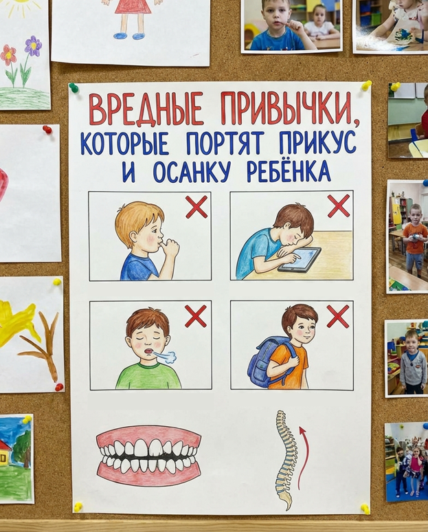 Вредные привычки, которые портят прикус и осанку ребёнка: как заметить и исправить.