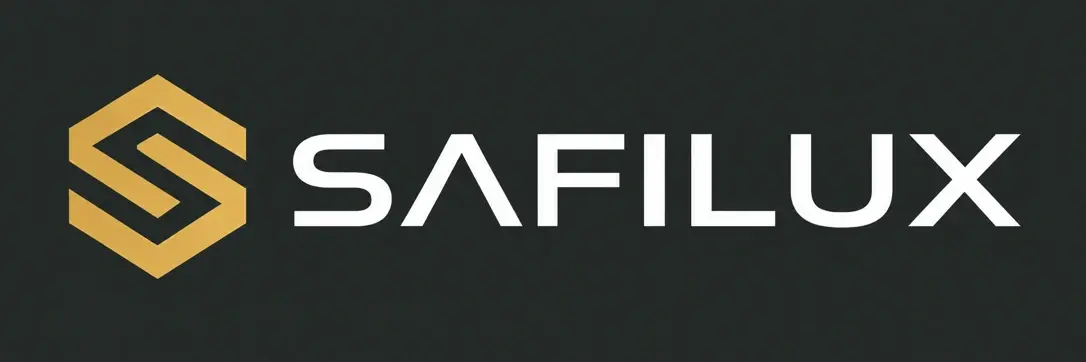 SAFILUX — золотой знак и белая надпись
