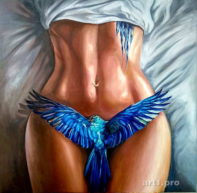 картина маслом птица счастье синяя, картины в интерьер, картины на заказ, картины купить, art1.pro, арт1 про, арт1про