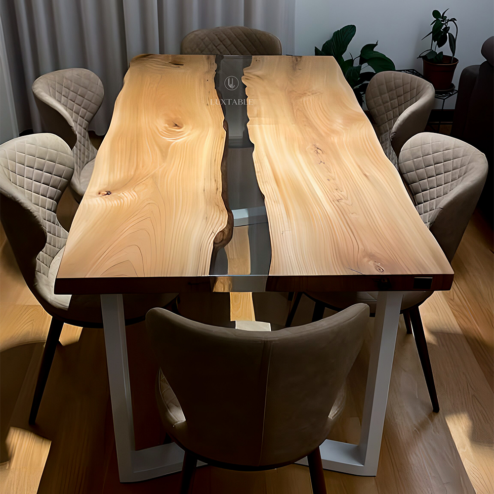 Tisch Mono aus massiver Ulme und transparentem Epoxidharz