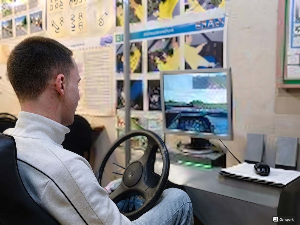 Ученик отрабатывает навыки на&nbsp;автотренажёре в&nbsp;классе