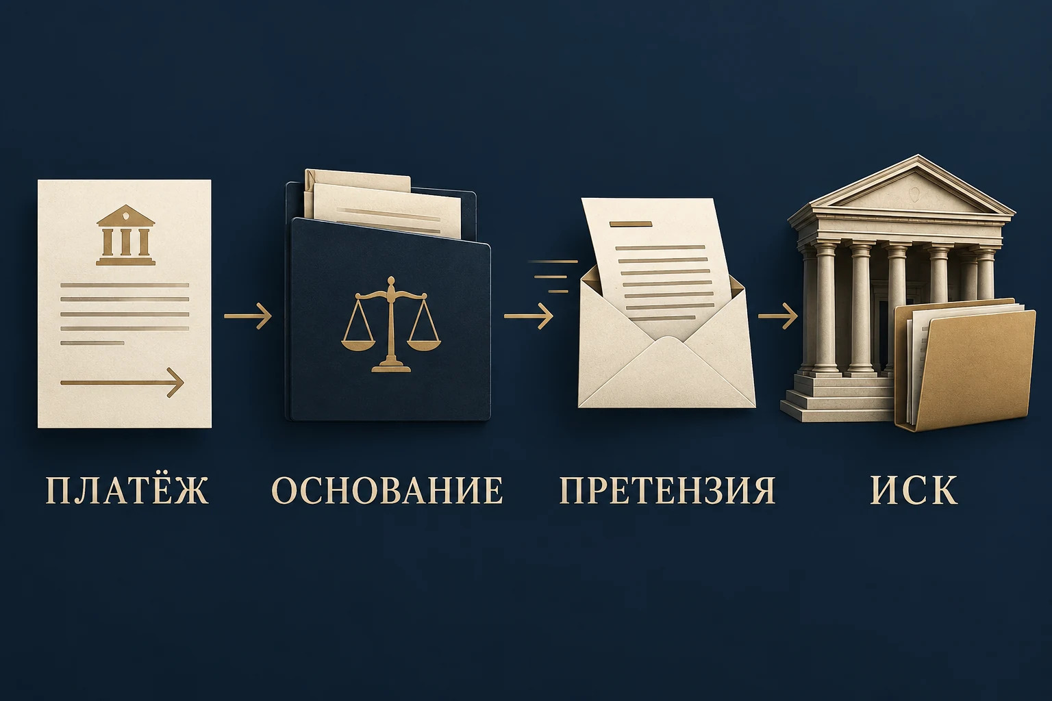 Концептуальная схема подготовки требования: платёжные документы, основание, претензия и иск