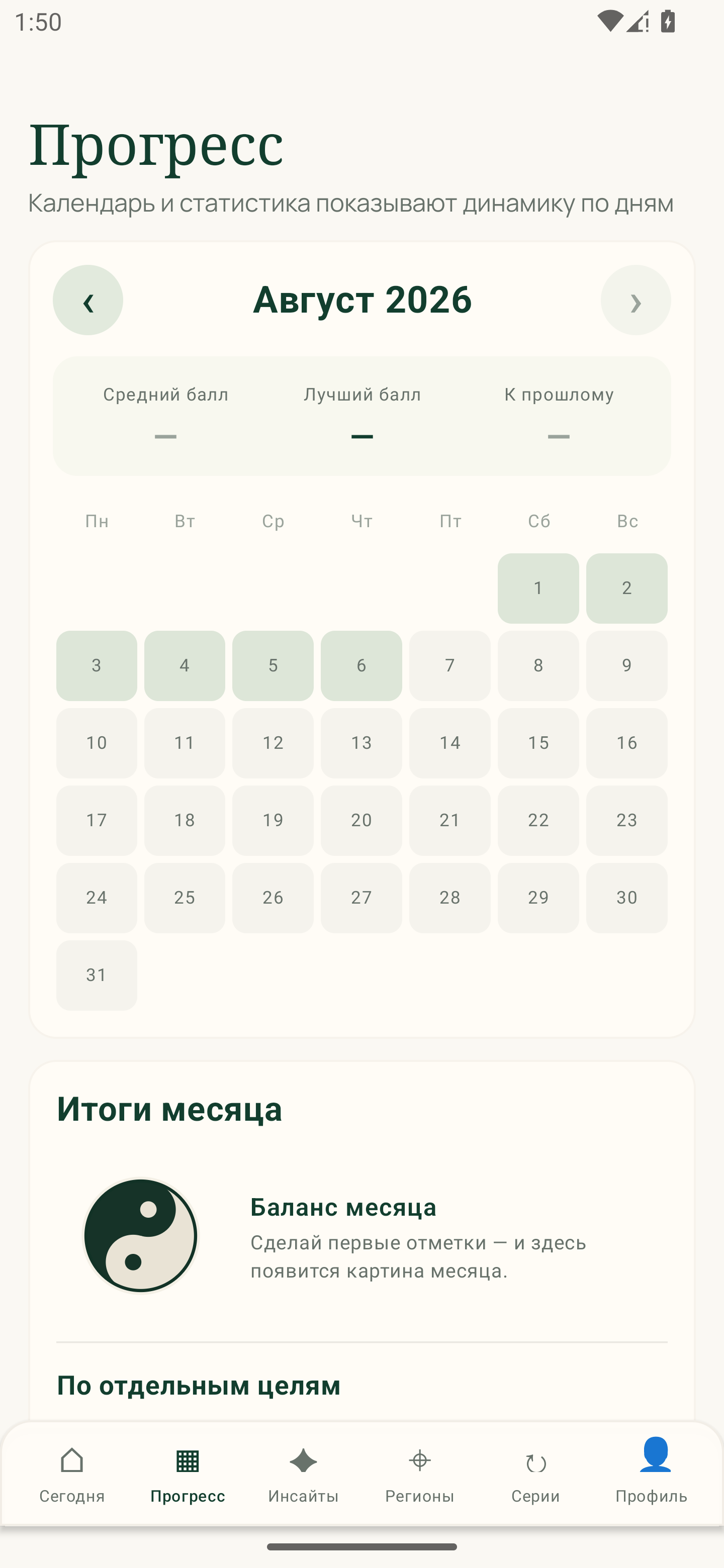 Трекер дня с индексом прогресса от 0 до 100 в приложении Независимый