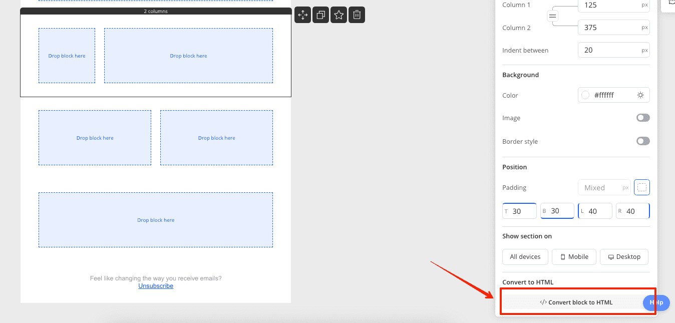 Convert section to HTML