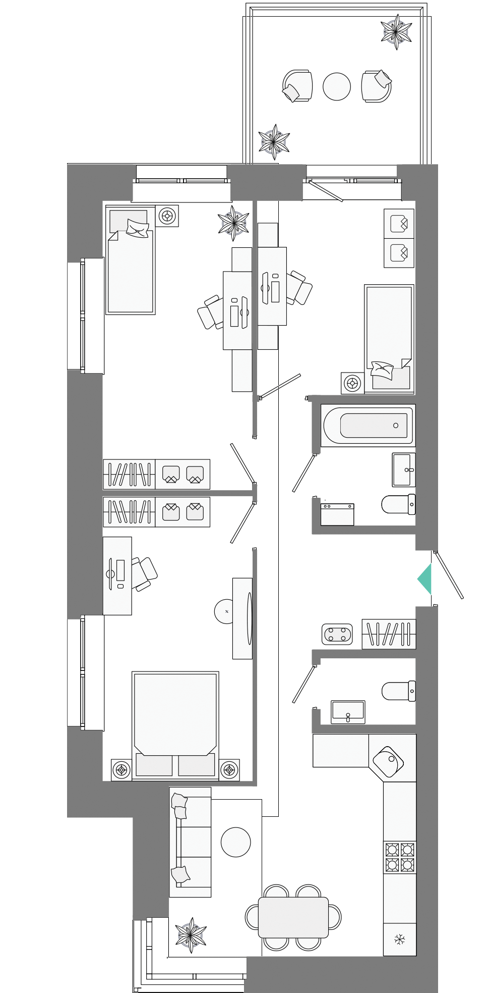 Планировка 3-комнатной 74,23 м²