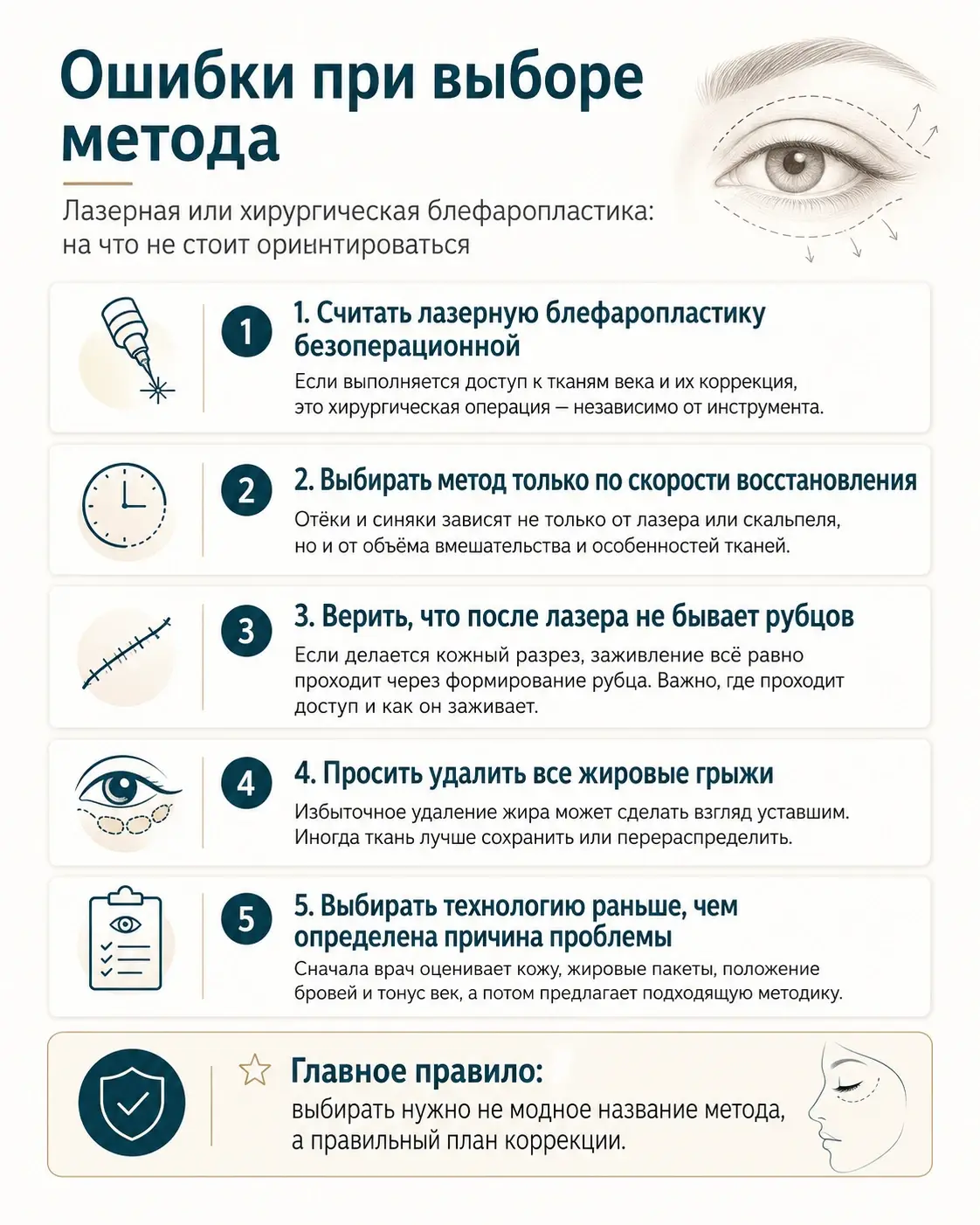 Ошибки при выборе между лазерной и хирургической блефаропластикой
