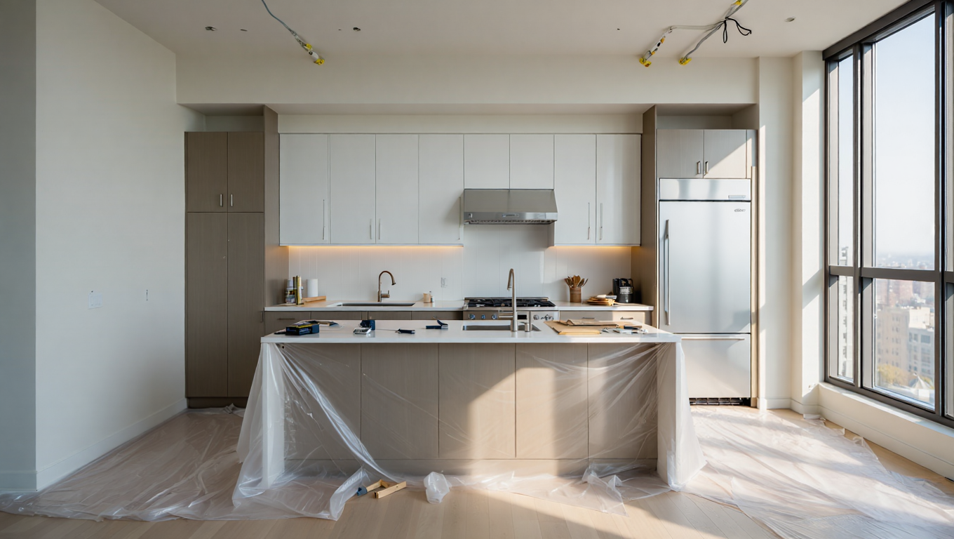 Кухня на этапе монтажа — фасады установлены, пространство готово к комплектации.