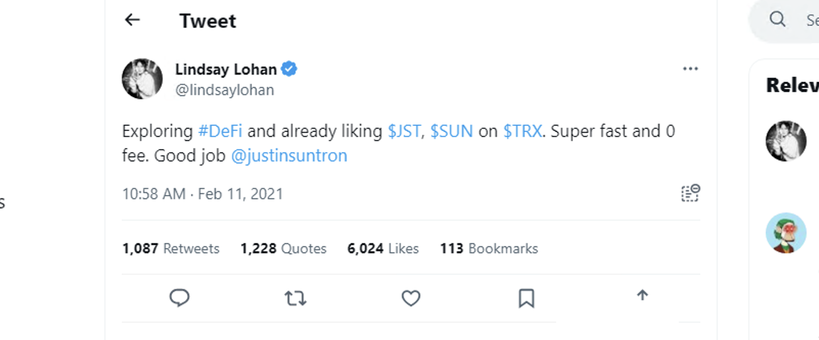 Lindsay Lohan recommends investing in Justin Sun projects