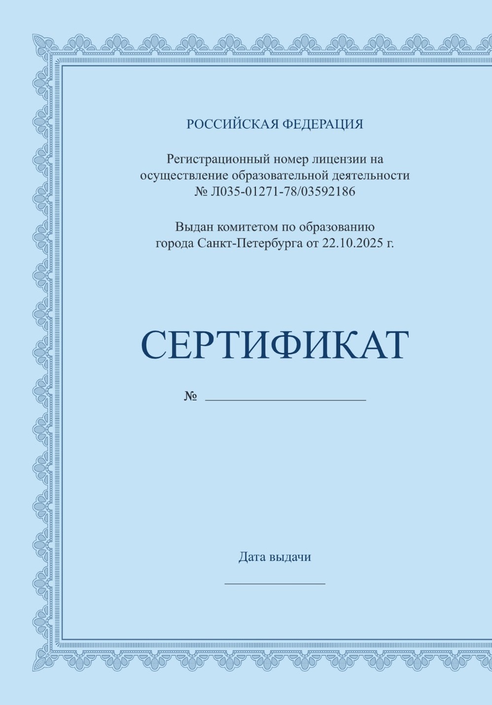 Сертификат установленного образца школы Технопрофи