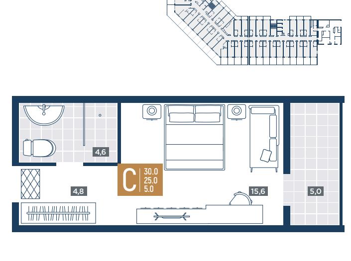 Планировка студия 30.0 м²