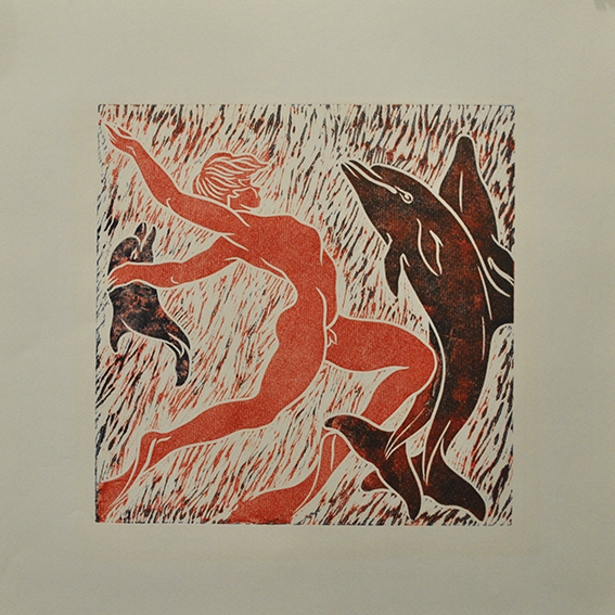 engraving linocut Nude