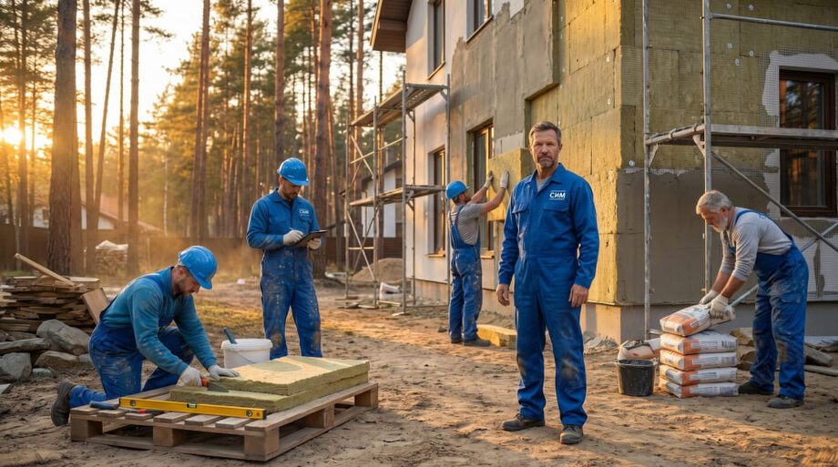 Монтаж системы мокрого фасада на жилом доме