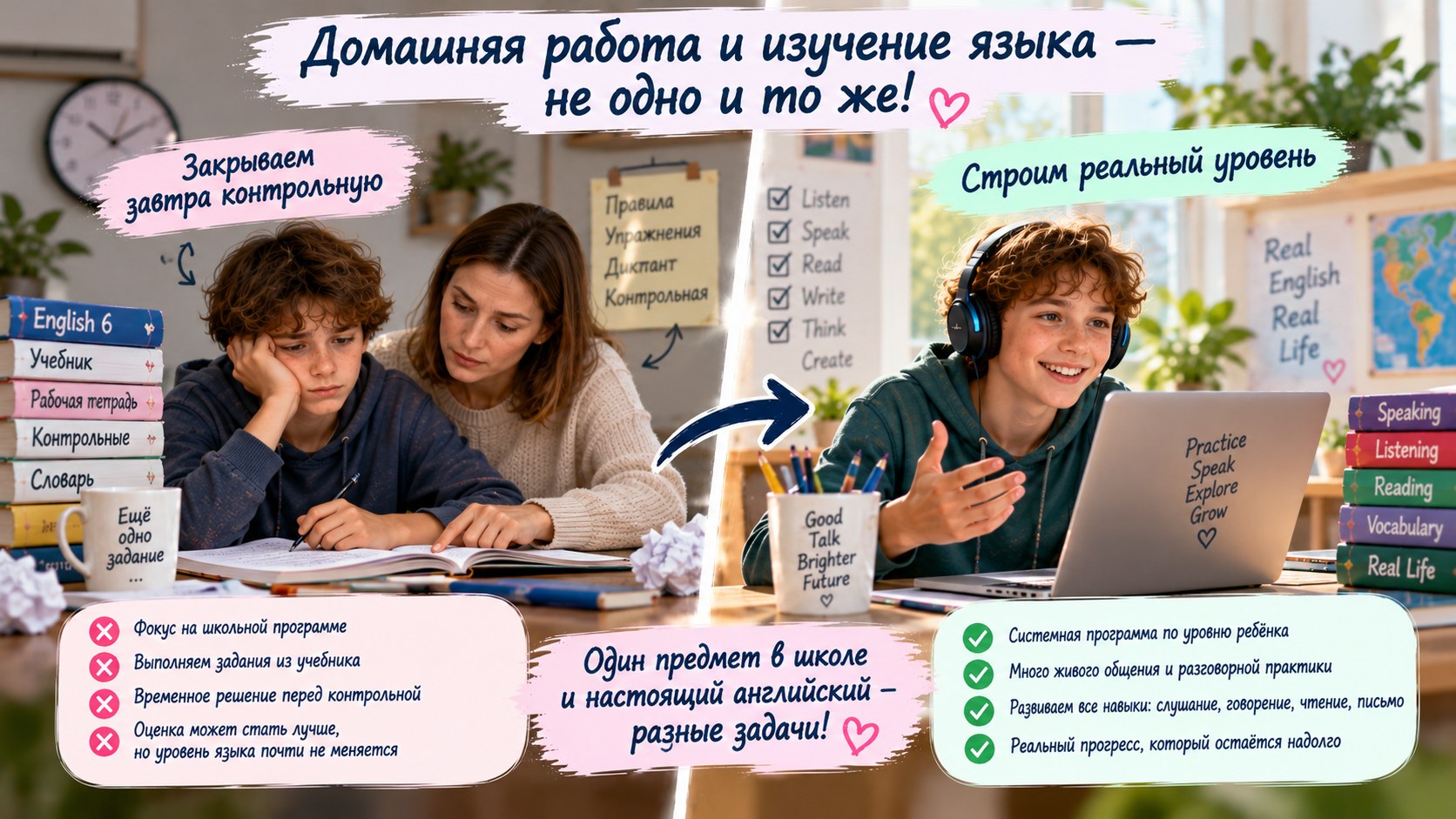 Домашняя работа и системное изучение английского — разные задачи