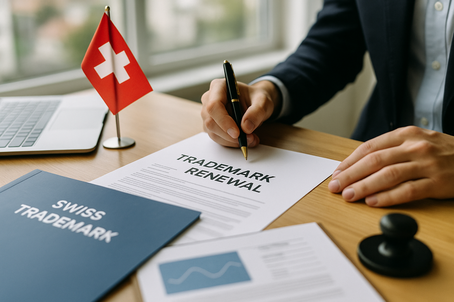 Recordatorio en calendario para la renovación de una marca suiza