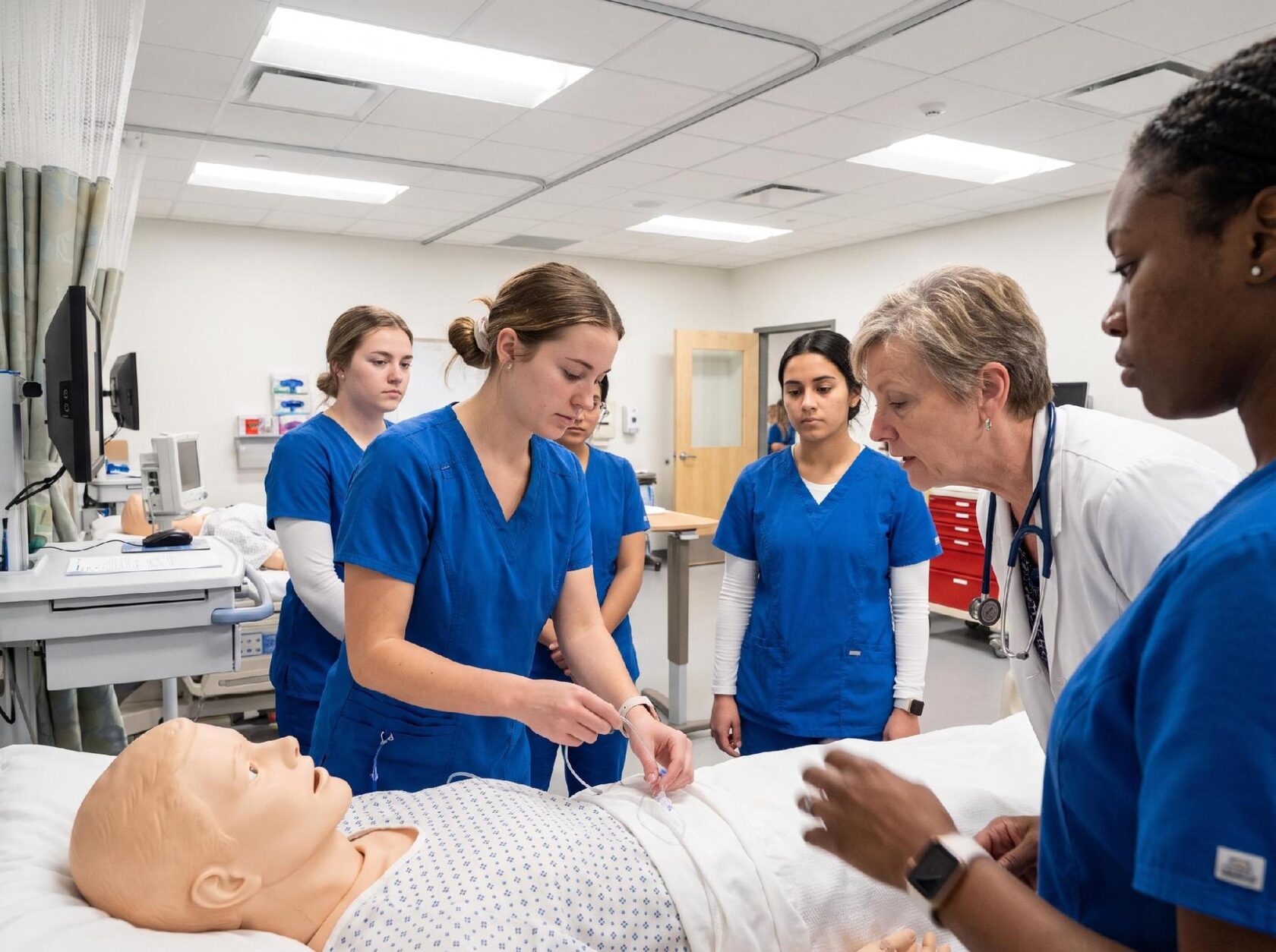 Nursing students in a clinical training setting
