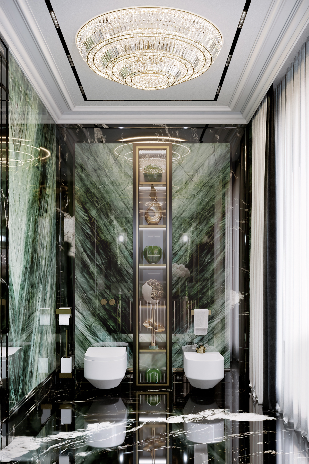 Дизайн гостевого санузла в стиле ар-деко