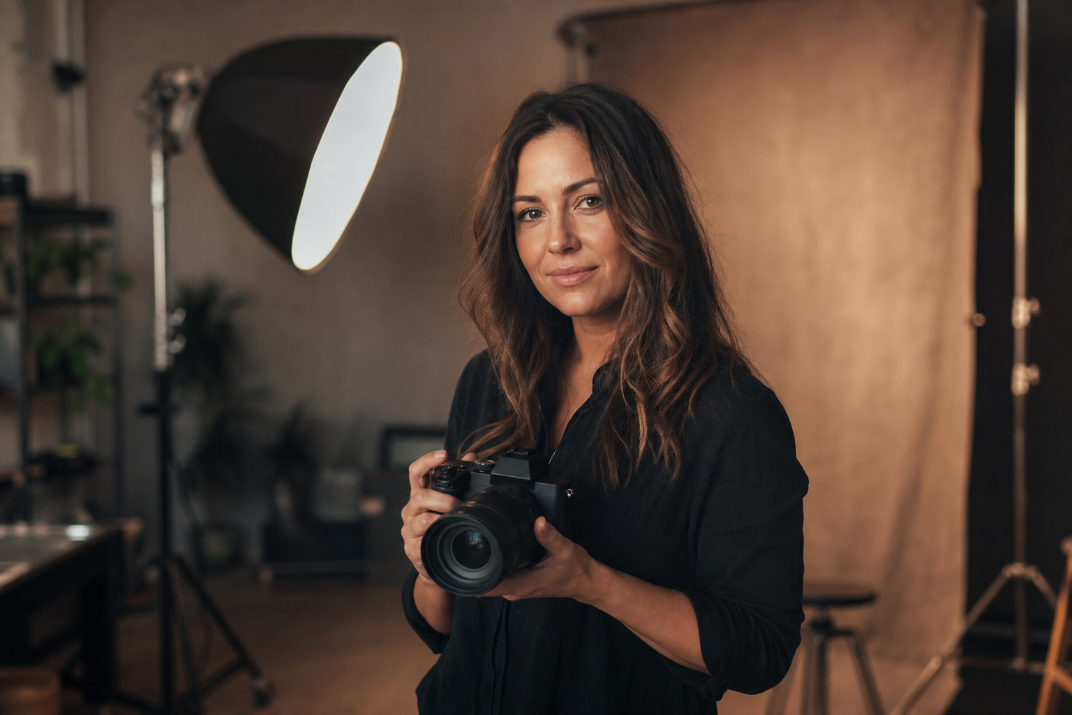 Как стать фотографом: начинающий фотограф с камерой у студийного света и портретной установки