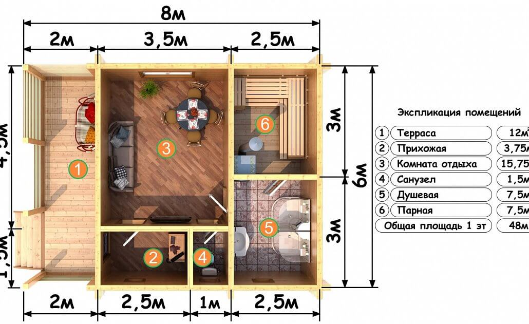 Проект бани 6 на 4 из бруса