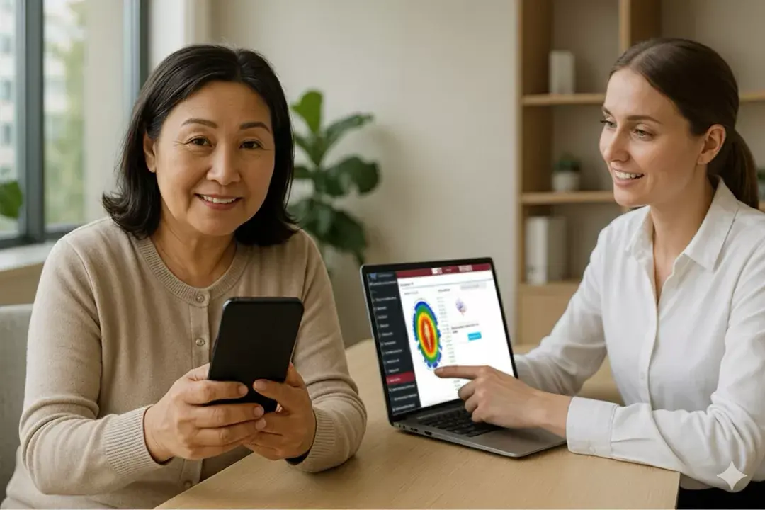 Консультант WebWellness показывает результаты тестирования и рекомендует программу Life Balance