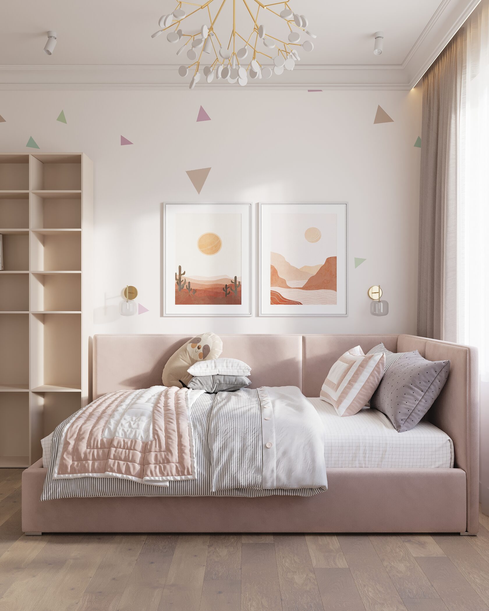 Детская кровать обои в детской минимализм 