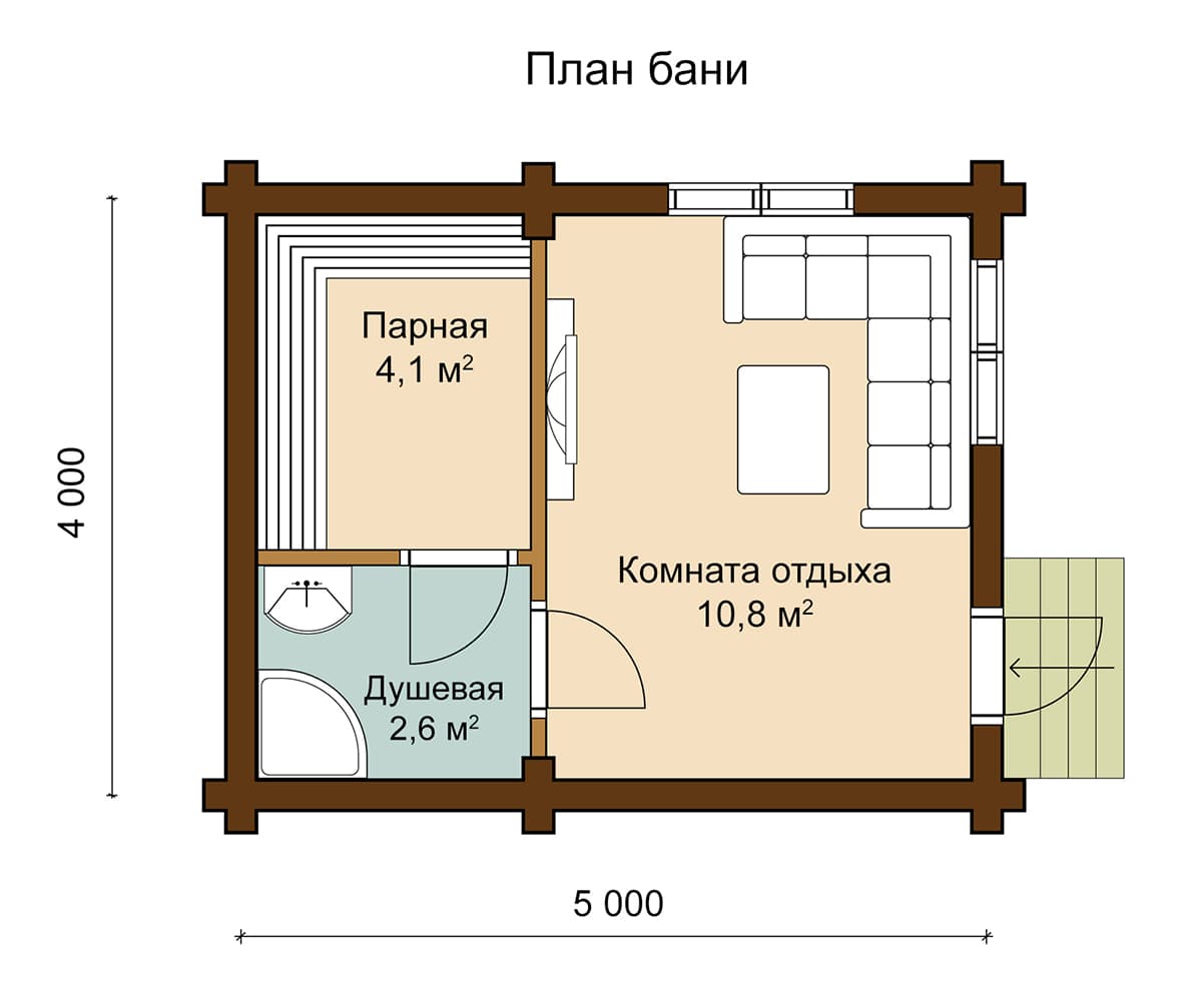 Проекты сауны с комнатой отдыха