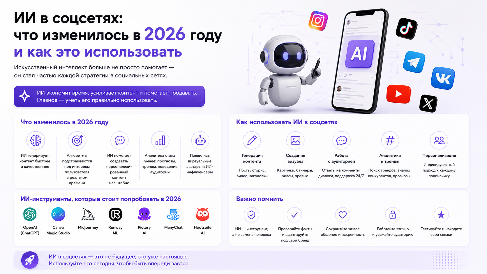 Использование искусственного интеллекта для ведения социальных сетей в 2026 году. Автоматизация контента, аналитика аудитории, создание изображений, персонализация коммуникаций и работа с подписчиками.