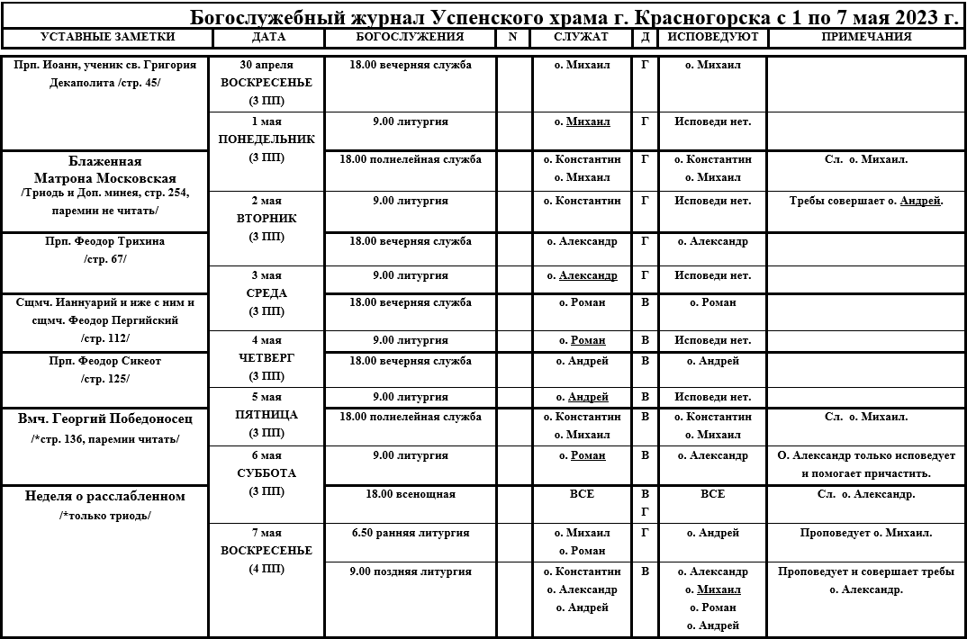 Расписание служб в знаменском храме в красногорске