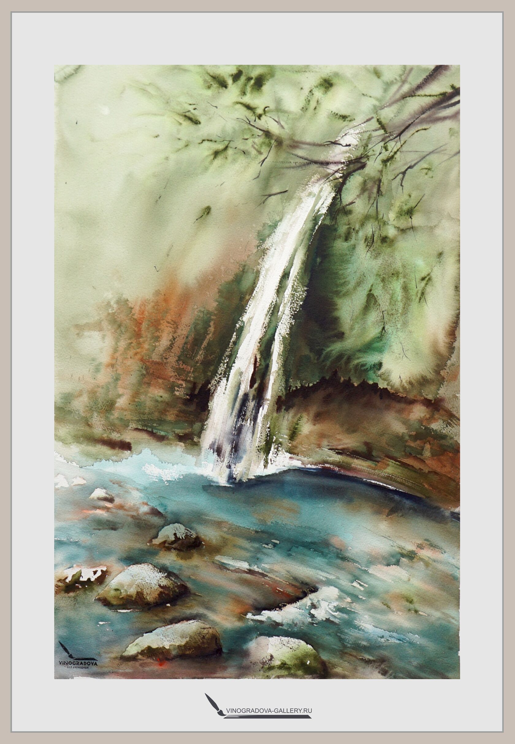 Водопад акварелью