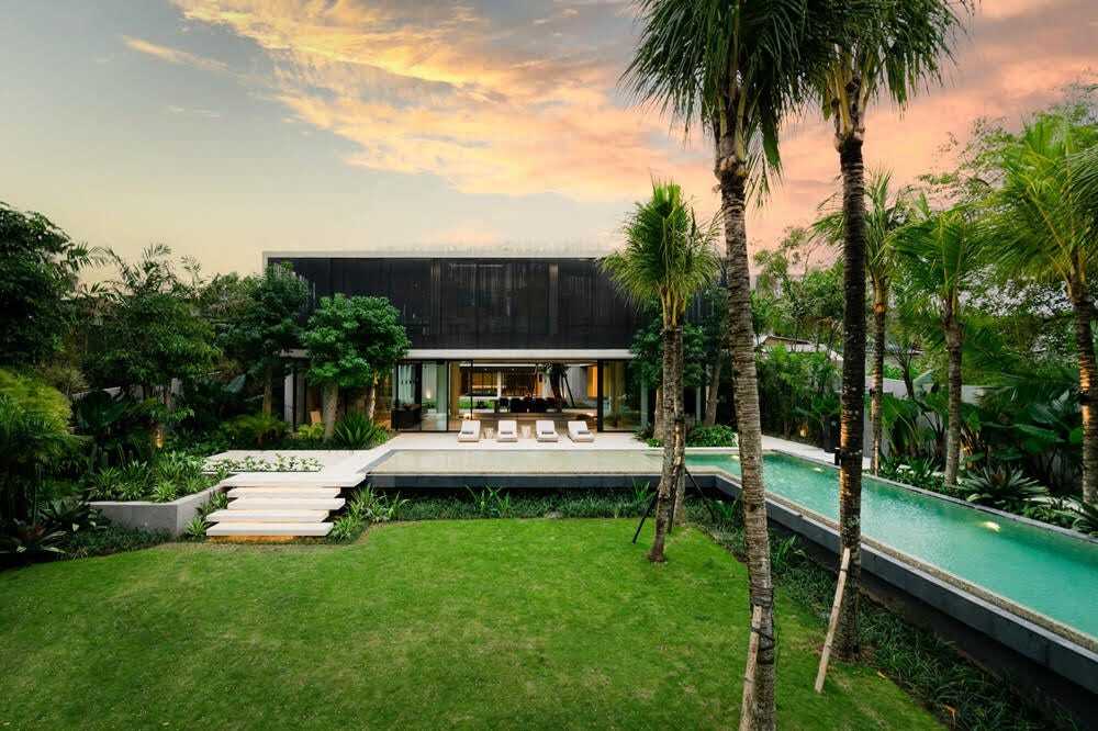 Exterior view of standalone villa in Bali during sunset
